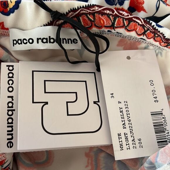 PACO RABANNE Asymmetric Ruched Printed Mini Skirt. White + Multicolor Pattern 00 - Picture 7 of 12